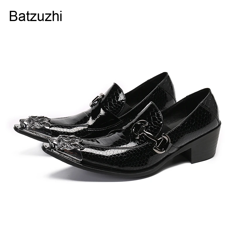 

Batzuzhi 6cm High Heels Men Leather Dress Shoes Iron Tip Black Genuine Leather Business Shoes for Men Party/Wedding, US6-US12