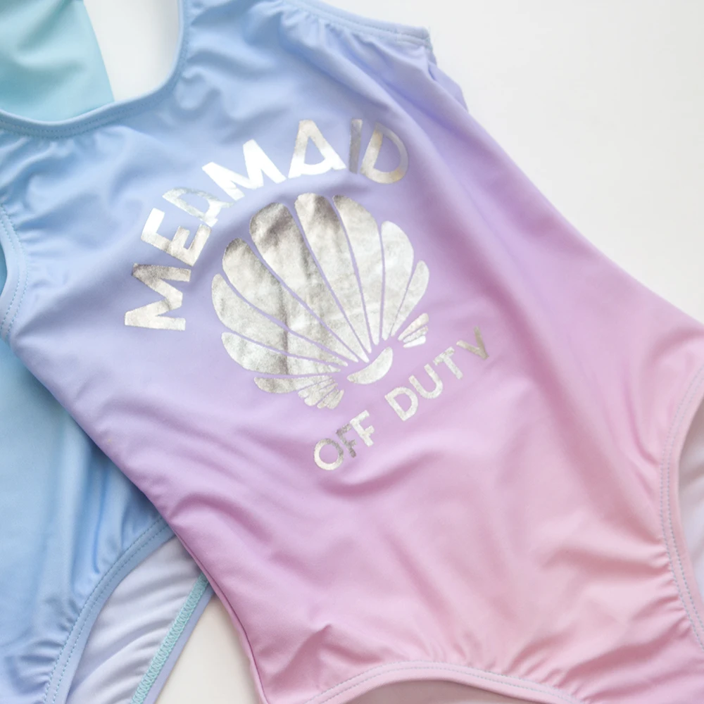 Shell Deco Children Girls Kids One Piece Swimsuit Gradient Random Color Summer Baby Kids Swimwear 3-8 Years Girls Swimming Suit