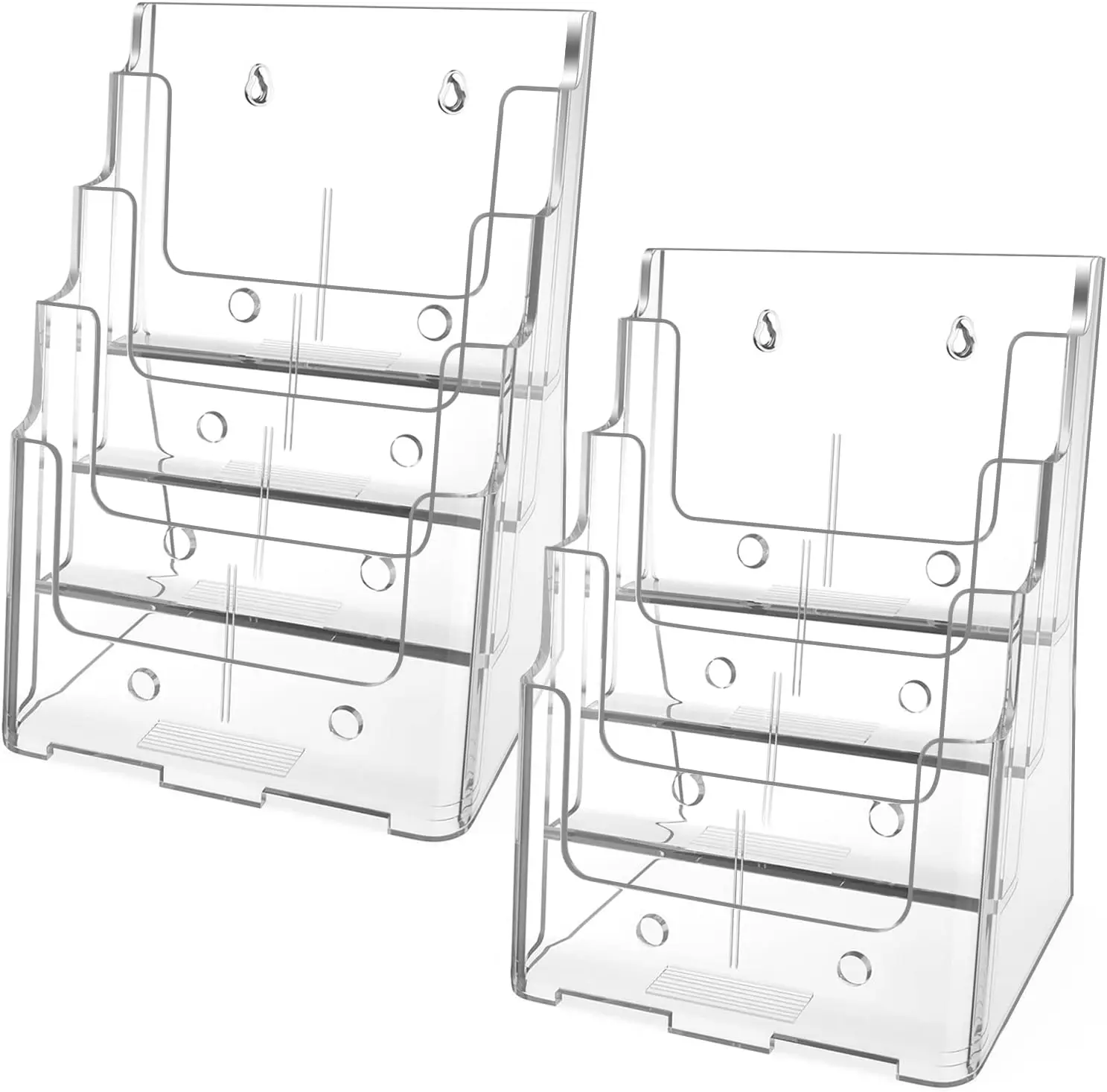 

Clear Acrylic Brochure Holder 8.5x11, 4 Tier Literature Organizer with Removable Divider, Wall Mount or Countertop, 2 Pack