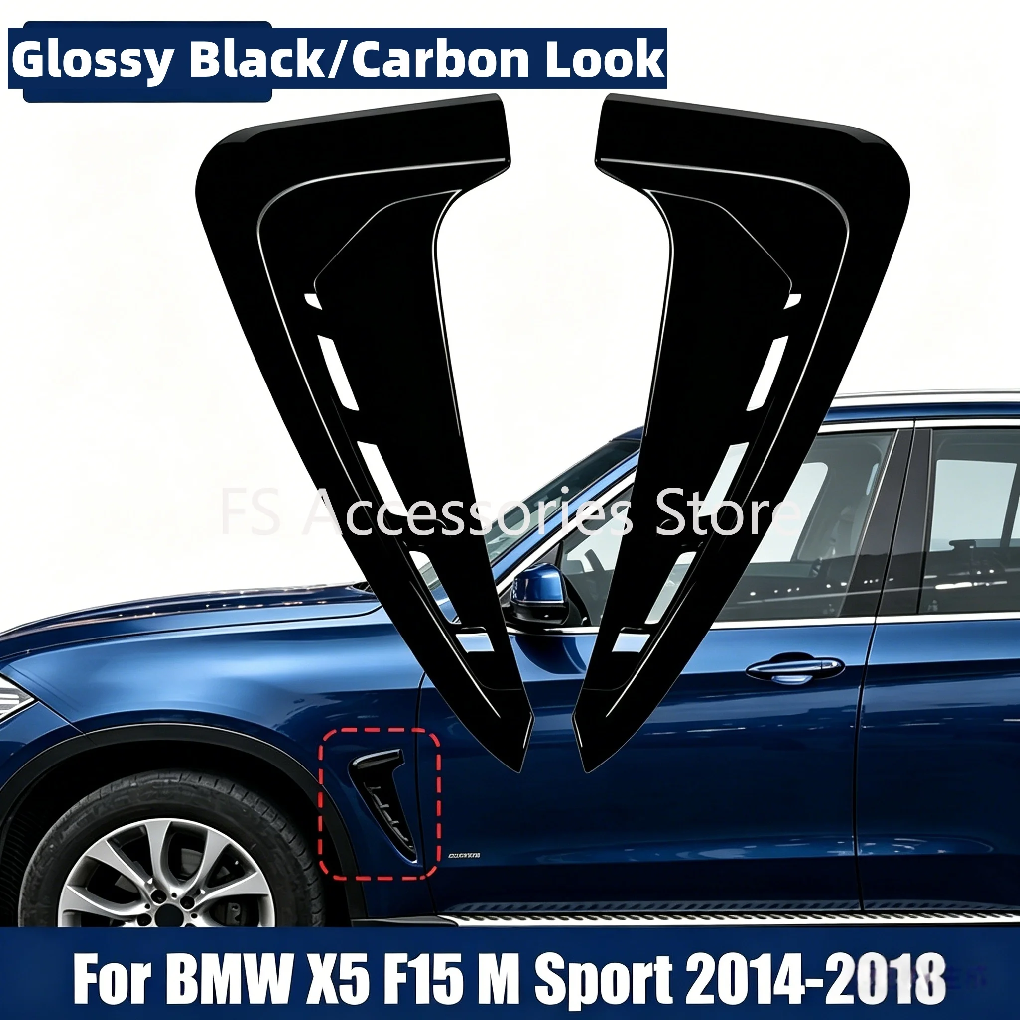 2er-Set M Sport für BMW X5 F15 2014-2018 Auto Front Seitenflügel Kotflügel Lufteinlassgitter Loch Emblem Zierleiste Aufkleber Zubehör