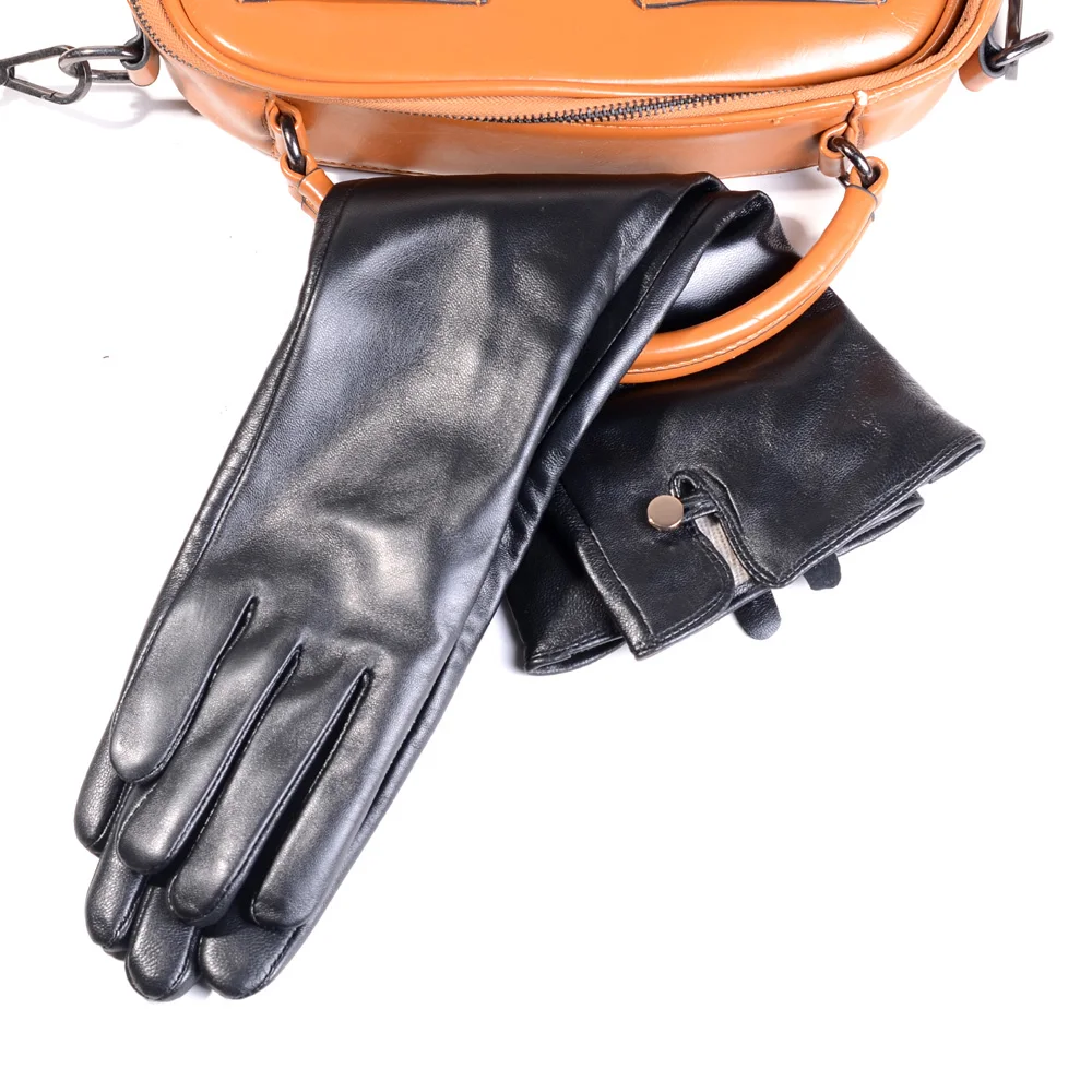 Gants en cuir véritable avec doublure en laine pour femme, gants d\'opéra longs, gants de soirée pour femme, noir, classique, chaud, élégant, écran