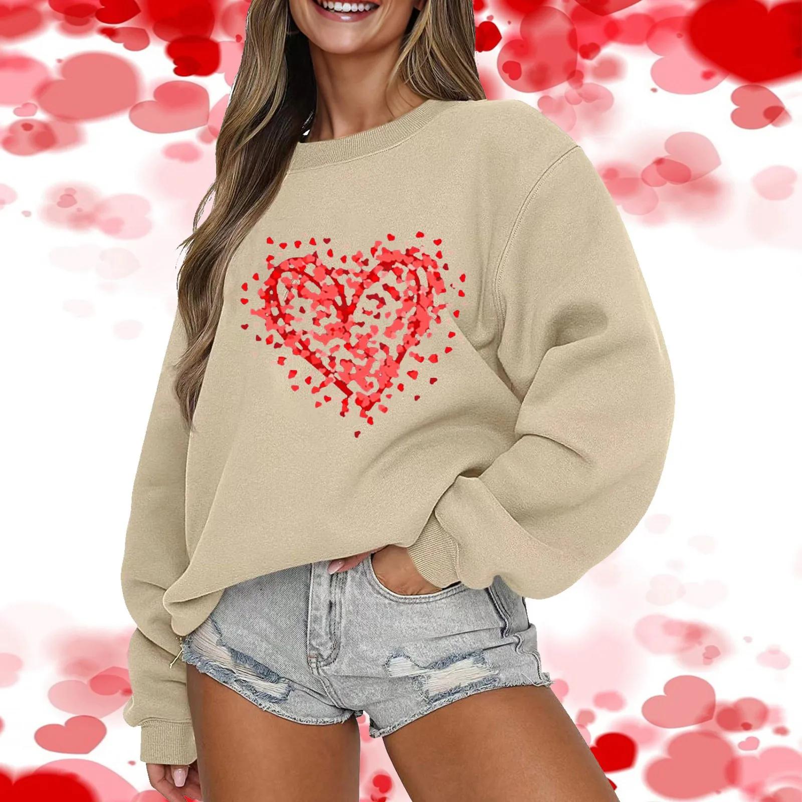 

Valentines Day Long Sleeve Sweatshirts For Women 2024 Love Heart Graphic Pullover Tops Jacket Women Distressed Sweatshirt Women