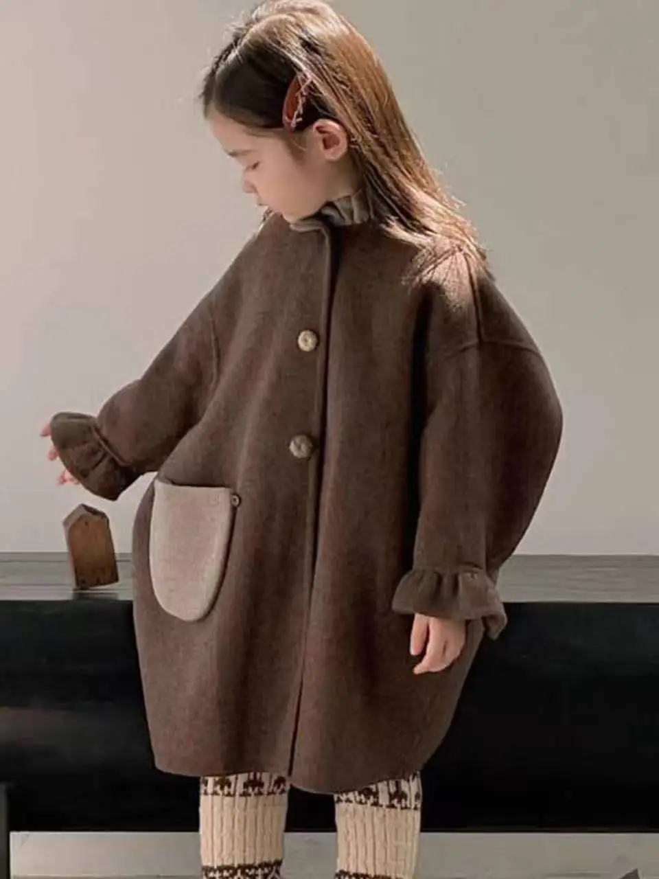 Girls Wool Coat 2026 Autumn Winter New Kids Mid Long Loose Warm Thick Jacket Toddler Children Clothing Fashion Cute Outerwear