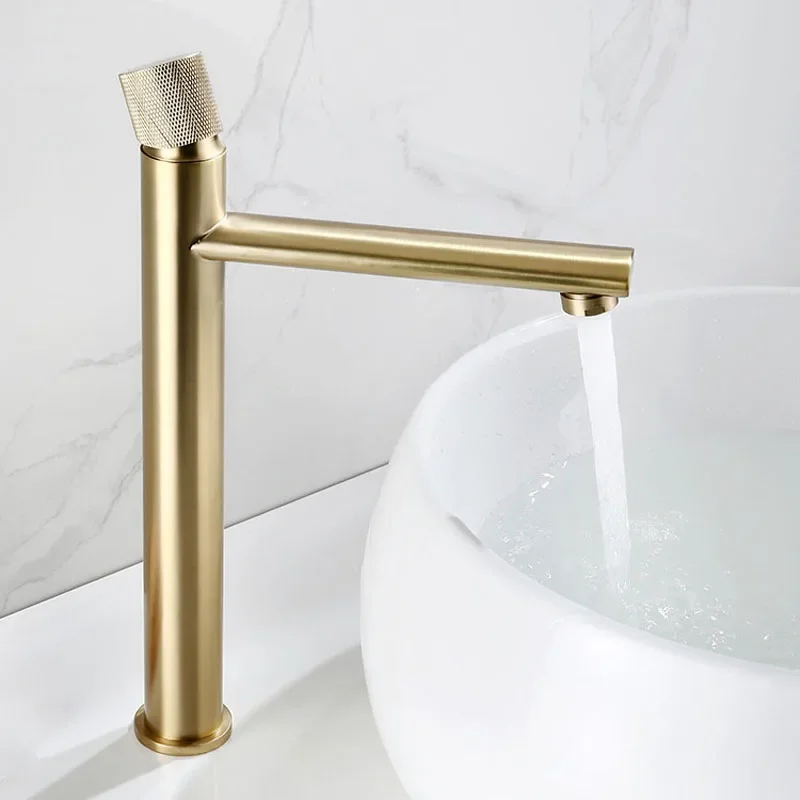 Bathroom Faucet Brushed Gold Brass Basin Faucets Cold Hot Water Mixer Sink Deck Mounted Tap Single Handle Vanity Water Tapware