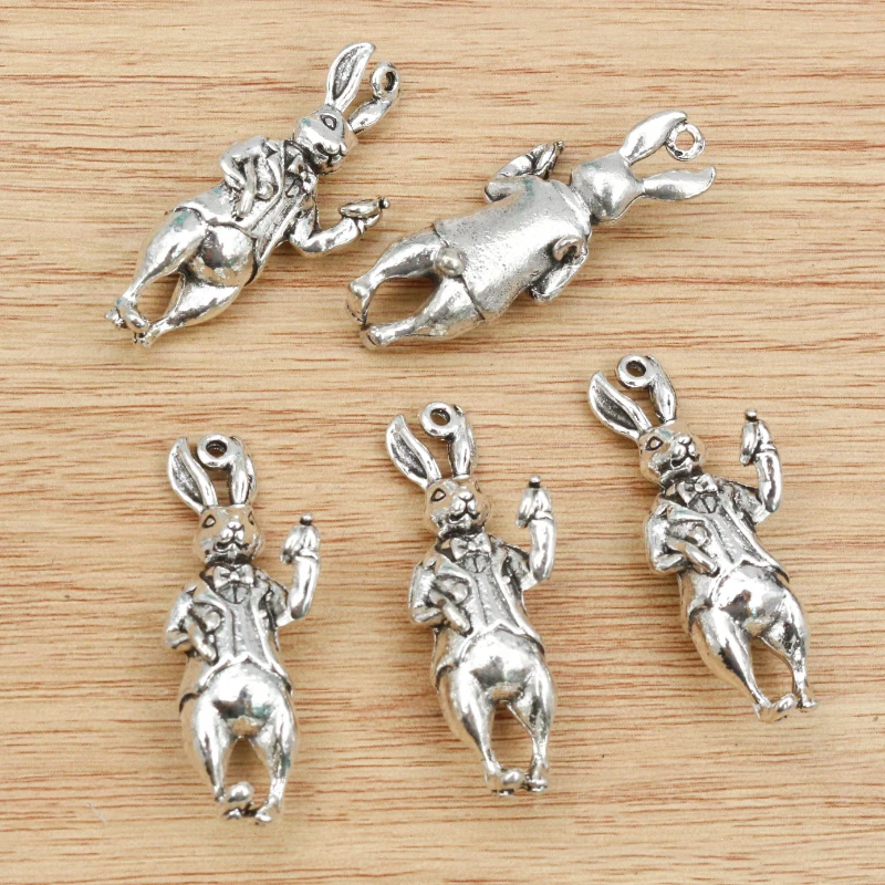 3pcs 37x14mm Antique Bronze and Antique Silver Plated Rabbit Handmade Charms Pendant:DIY for bracelet necklace