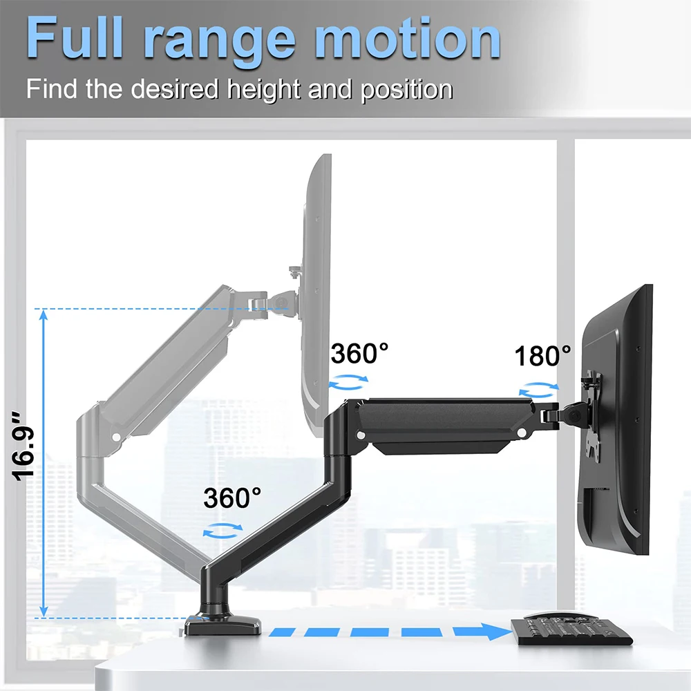 Monitor Stand for 13-32 inches Screens, Dual Monitor Mount Gas Spring, Dual Monitor Arm Full Motion Adjustable