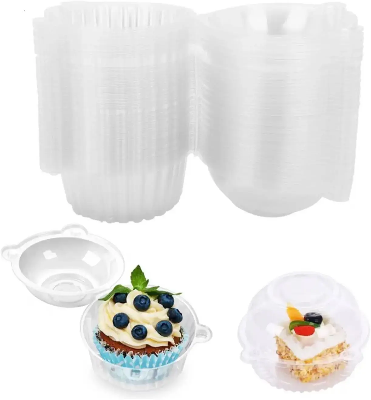 100Pcs Individual Plastic Clear Single Cup Cake Muffin Case Pods Domes Boxes