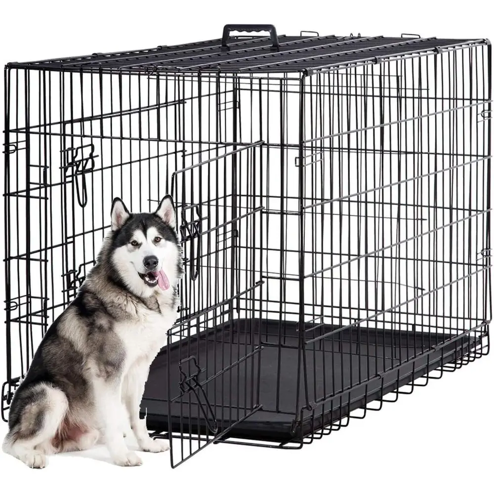 

42-Inch Metal Wire Dog Crate with Safety Lock, Plastic Tray, Suitable for Large Dogs, Indoor and Outdoor Use