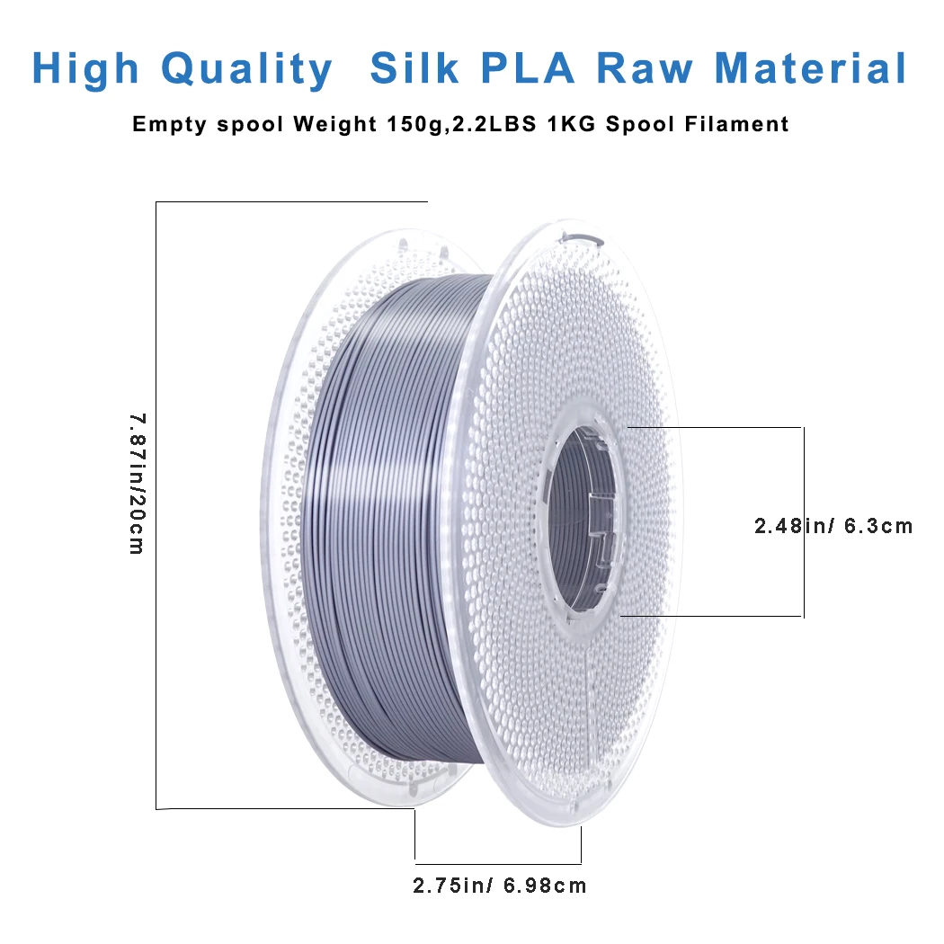 Shiny Silver Silk PLA Filament 1.75mm 1KG: Compatible with Bambu Lab, Creality, Anycubic 3D Printers, High-Gloss Finish