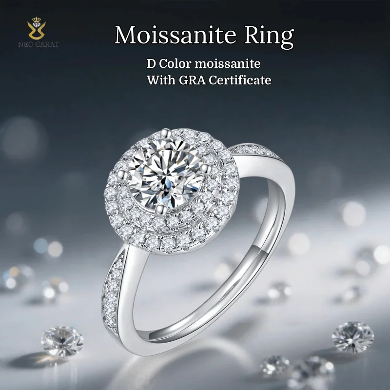 

Роскошный комплект из серебряной платины S925, круглое женское кольцо с муассанитом и бриллиантом, цвет D 1,0 карата, подходит для важных случаев