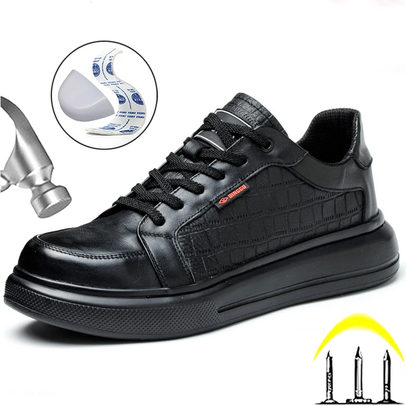 Cowhide Safety Shoes Men Boots Composite Toe Electrical Insulated Shoes Non-slip Work Shoes Puncture-Proof Indestructible Shoes