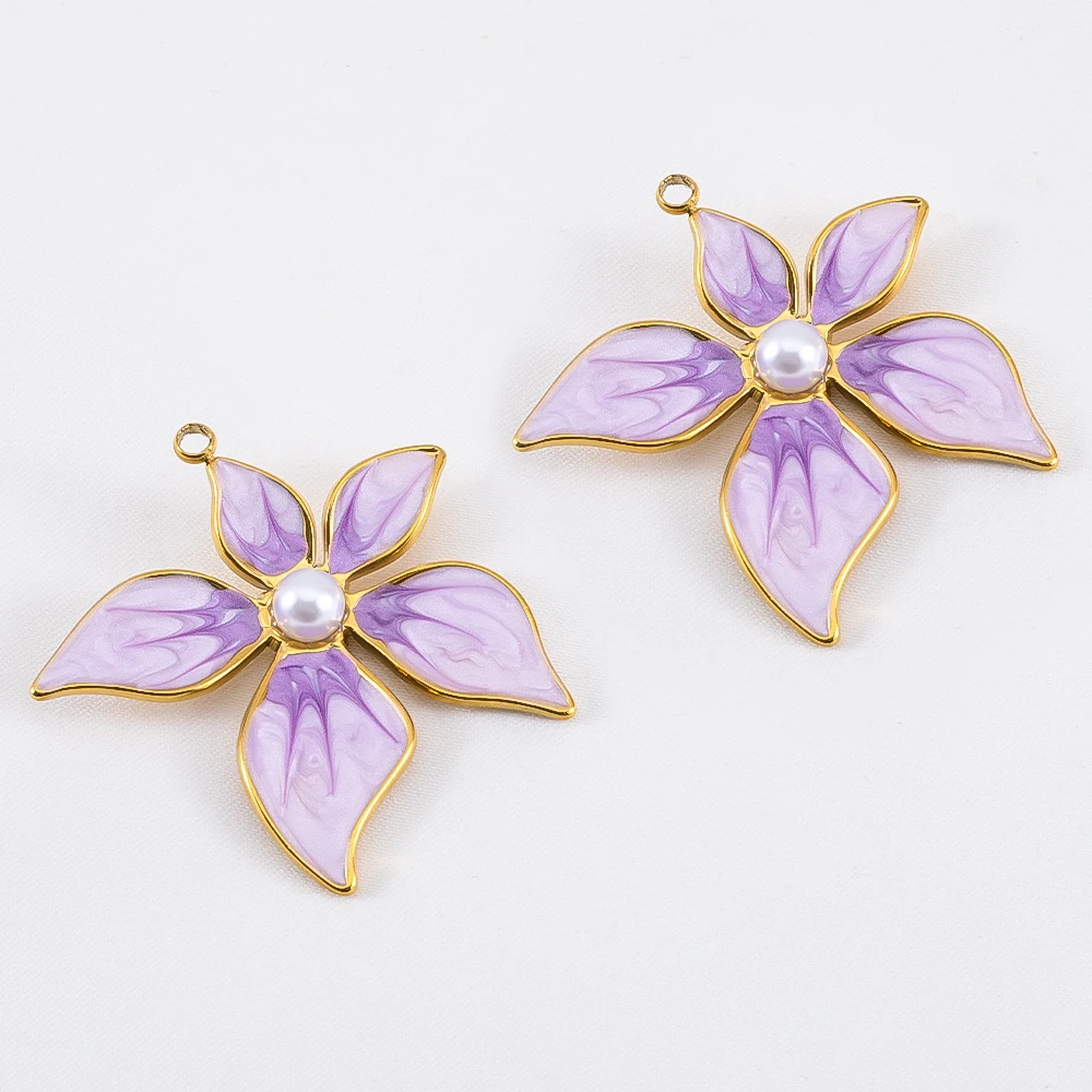 

2pcs Stainless Steel Enamel Retro Irregular Petal Flower Earring Charm Gold Plated Pendant Base for DIY Necklace Jewelry Making