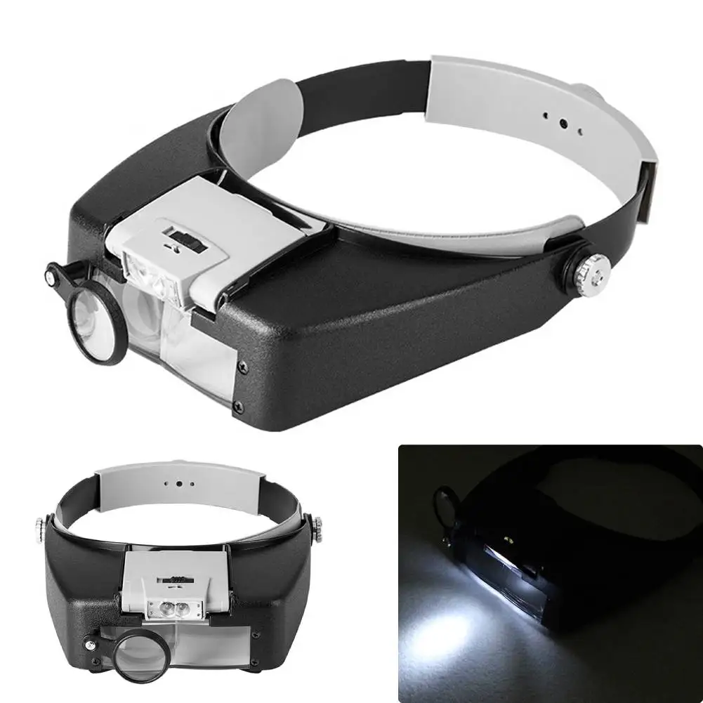 10X Headband LED Magnifying Glasses Illuminated Magnifier Adjustable Head Loupe Jewelry Reading Watchmaker Repair Tool