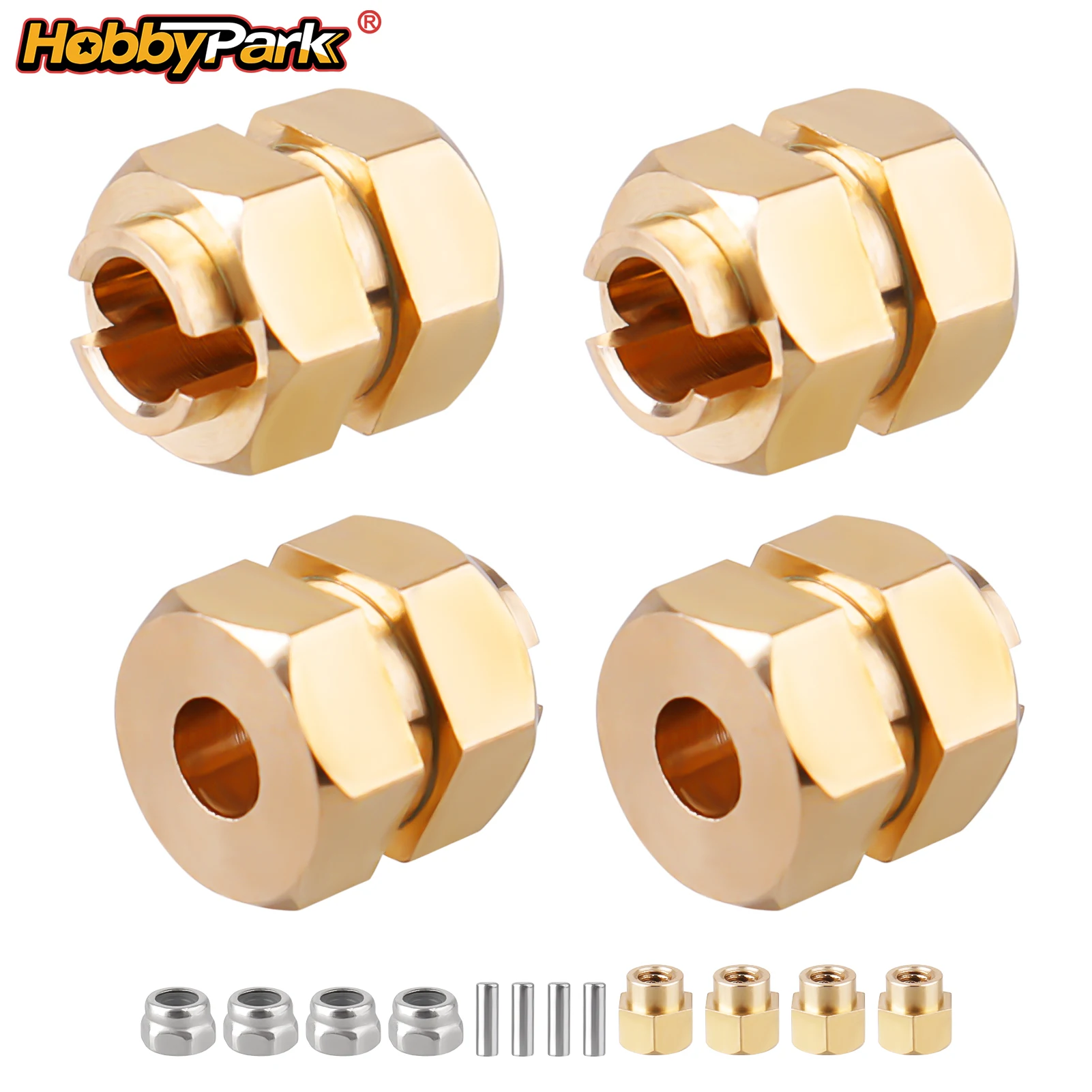 HobbyPark Upgrade Brass 7mm Hex Wheel Hub Extension Wheel Spacers Weights w Axle Pins for 1/18 TRX4M TRX4MT, 4 PCS