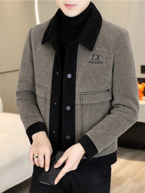 

Men's ort Thiened Woolen Jaet Casual Sli Korean Version Faionable Flip Collar Coat Warm Youthful Urban Sle