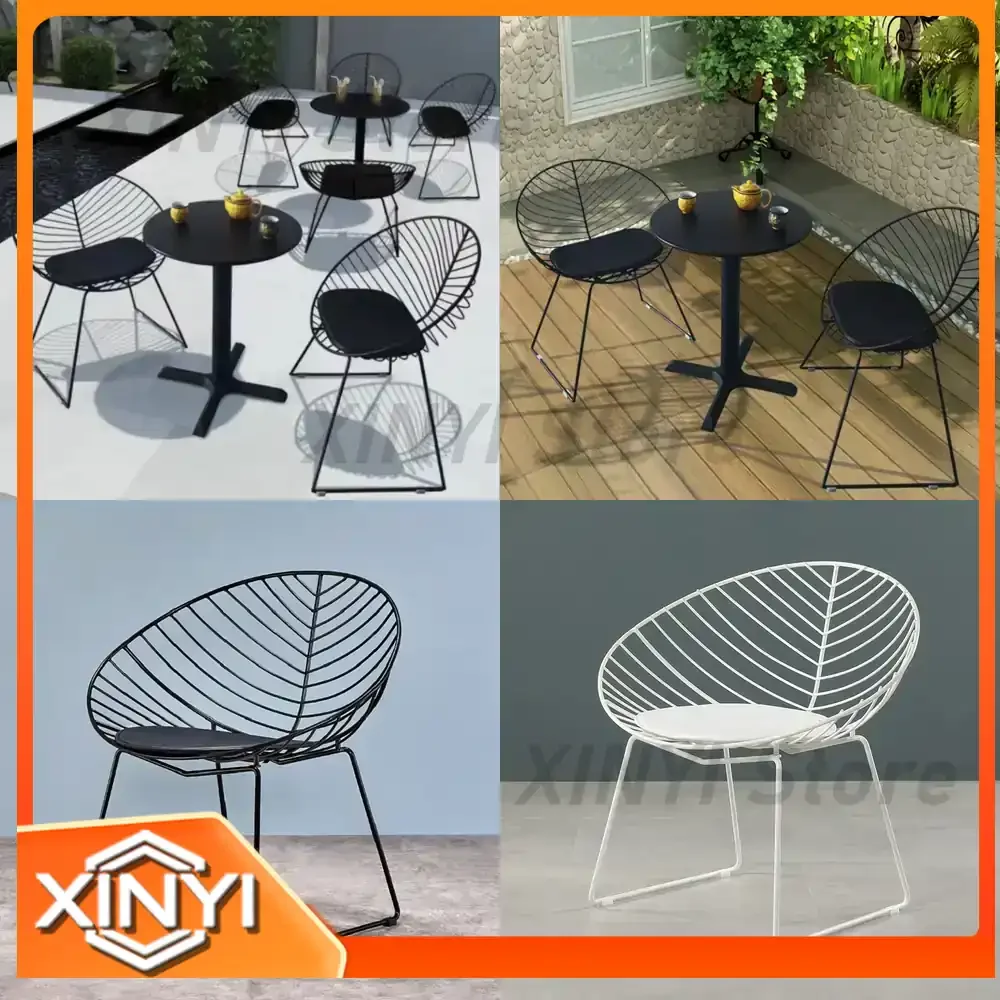 Outdoor Table and Chair Set for Patio Balcony Garden Cafe Tea Shop Leisure Creative Leaf Design Chair