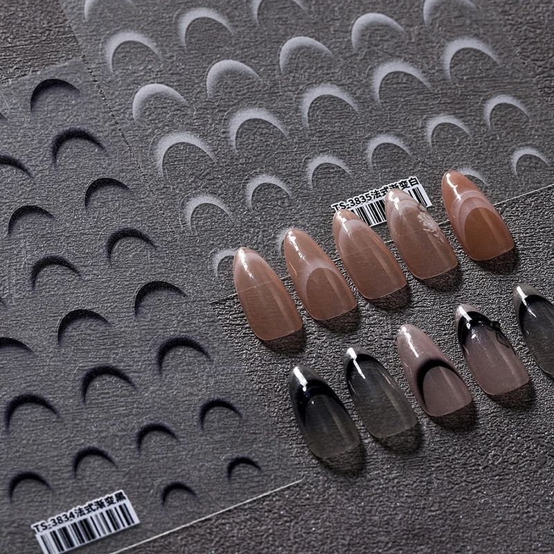 1 foglio di moda francese sfumato adesivi per nail art sottile linea bianca nera stampa sulle unghie decalcomanie decorazioni per manicure fai da te