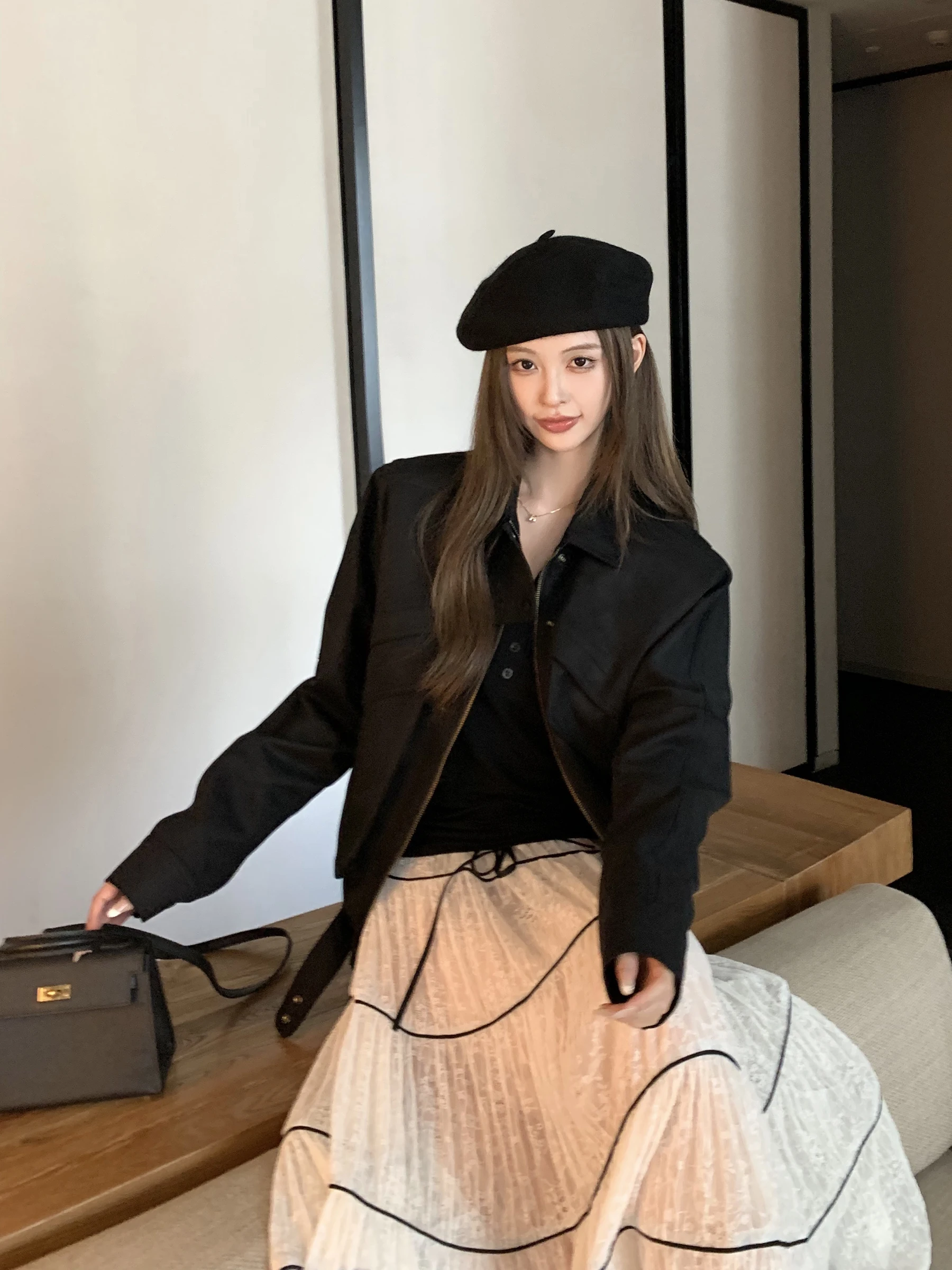 

Ретро-куртка в американском стиле свободного кроя с воротником, укороченная, модный дизайн, с принтом «Прощай, мишка», женская верхняя одежда