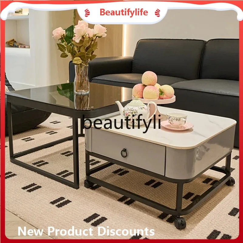 

Asmt59 Современный легкий роскошный модный журнальный столик из стеклянной каменной плиты, передвижной квадратный чайный столик для маленькой квартиры