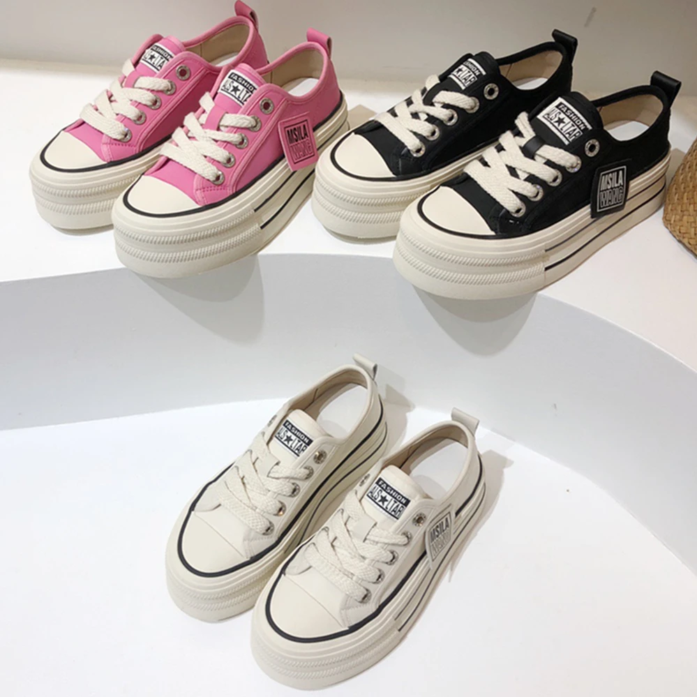 

Dave&Di Fashion Blogger High Street Retro Contrast Color Shoes Canvas Thick Bottom Increased Flat Casual Sneakers Women