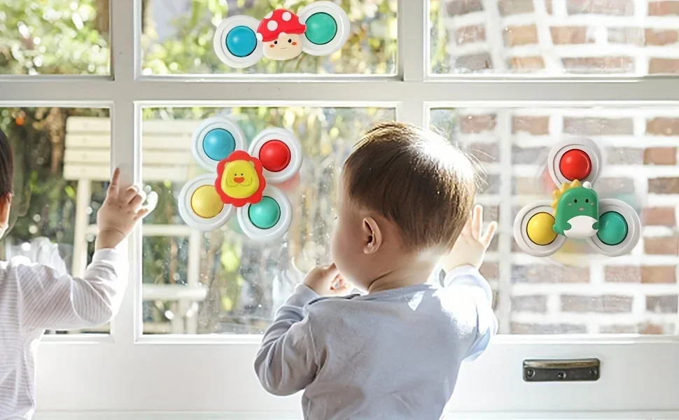 3PCS Suction Cup Rotating Toy for Baby Hand-eye Coordination Educational Training, Bath & Travel Toy, Birthday Christmas Gift