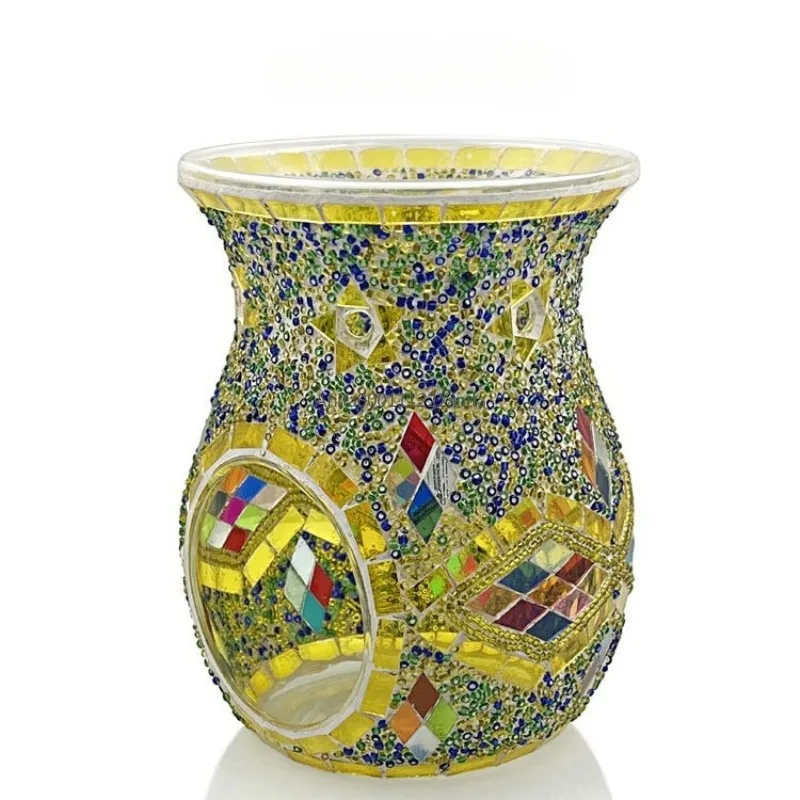 Mosaic Glass Aroma Candle Holder Durable Classic Incense Aromatherapy Oil Diffuser Colorful Romantic Stained Glass Aroma Lamp