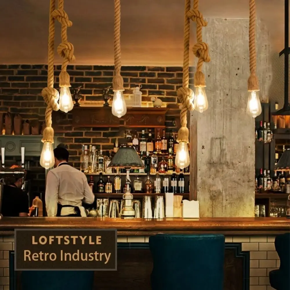 

Креативный светильник из веревки, прочный минималистичный подвесной светильник из пеньковой веревки, винтажная лампа с лампочкой Эдисона, подвесной светильник для обеденного стола