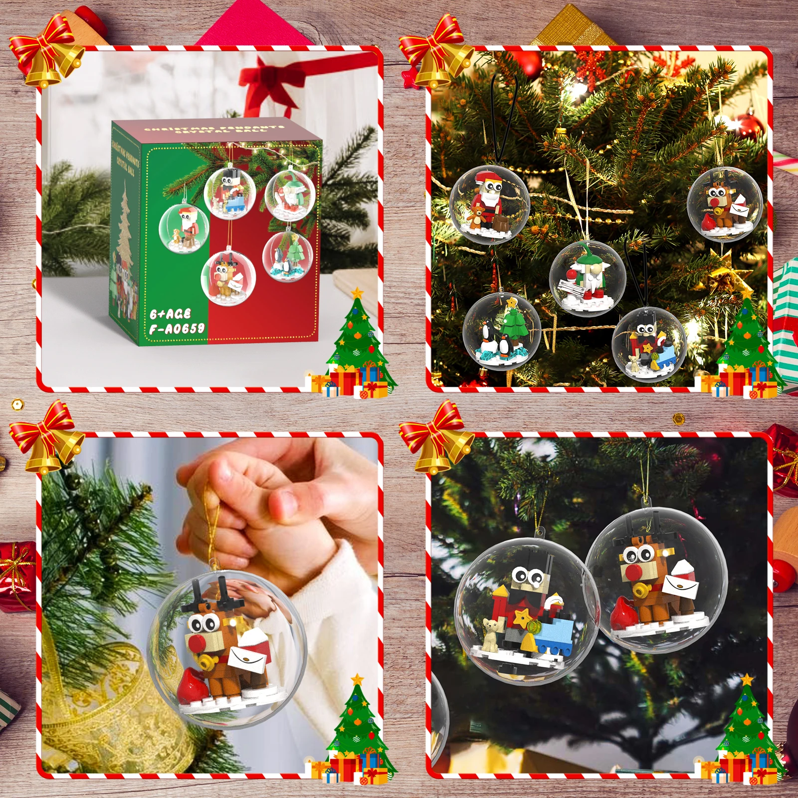 Christmas Tree Ornaments Building Blocks Compatible with Lego Christmas, MOC 2024 Xmas Decorations for Indoor Outdoor 5packs