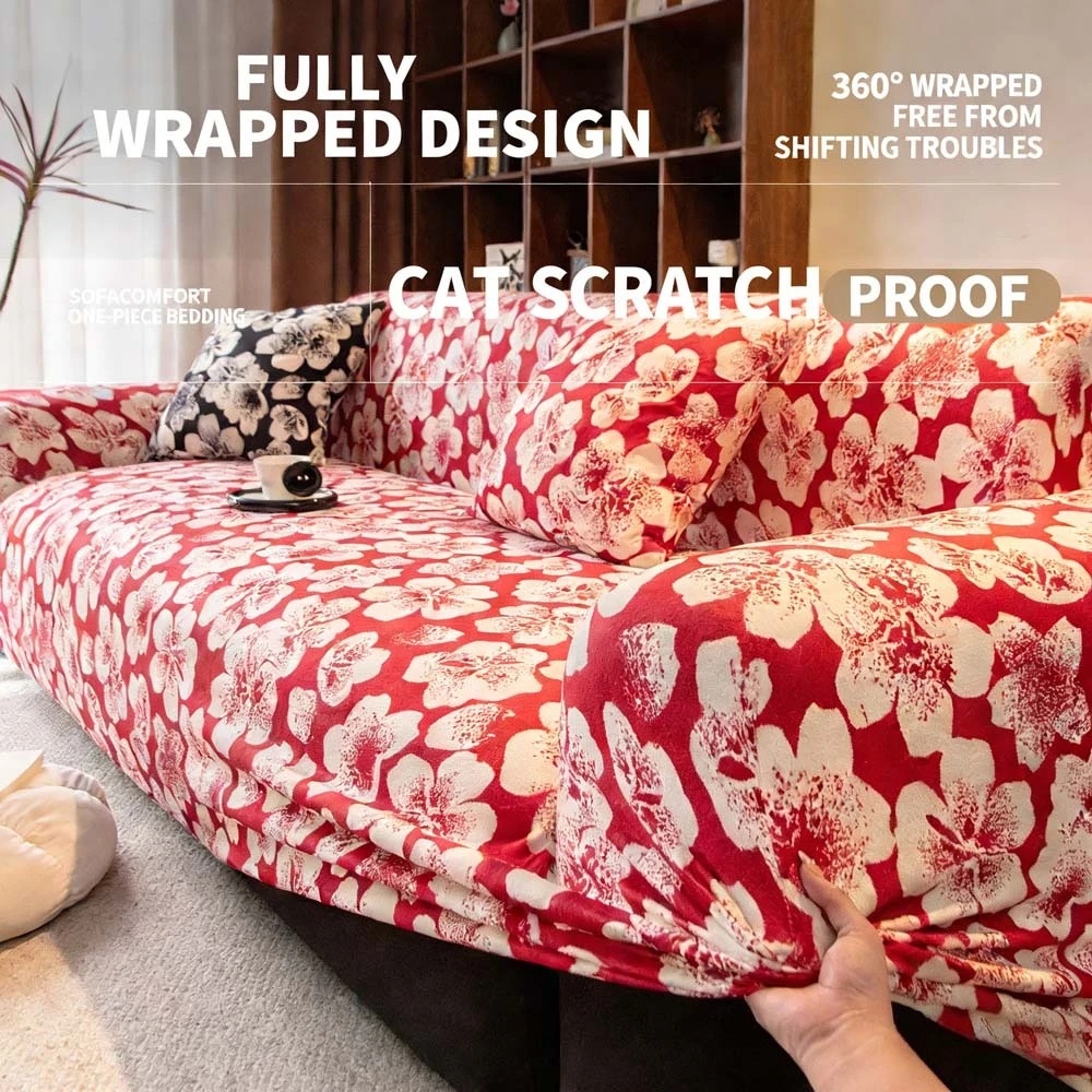 1/2/3/4/5 Seater Printed Sofa Cover with A Cushion Cover 360° Full Coverage Elastic Sofa Case for Office Living Room Home Decor