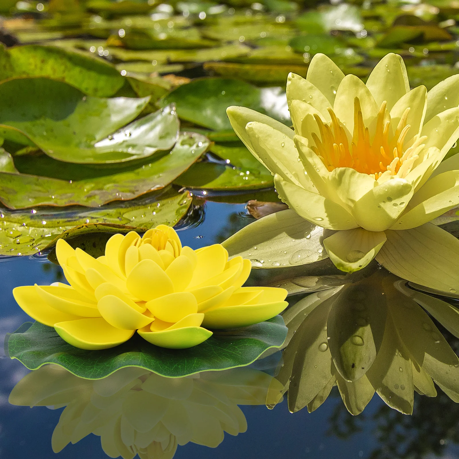 

7Pcs Artificial Floating Water Lily Plastic Lotus Flowers Pond Decoration Pool Floating Simulated Plant Ornament