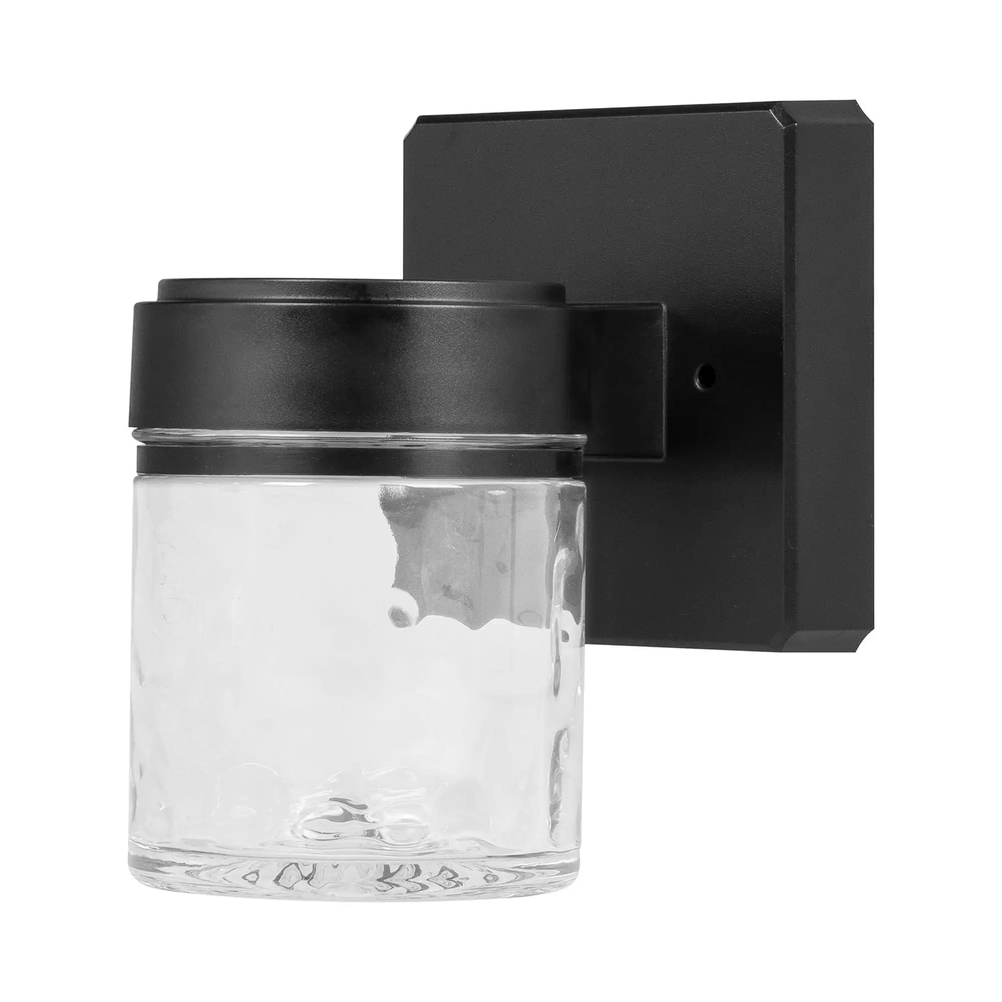 (Paquete de 2) Aplique de pared LED integrado negro para exteriores de 6", pantalla de cristal, 110 °   Ángulo de haz, 140 °   Diferencial de viga