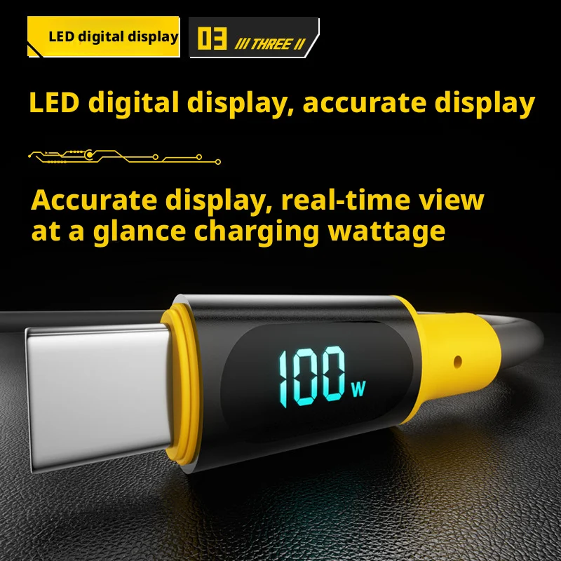 كابل PD100W من النوع C شاشة LED 6A سلك شاحن سريع الشحن متوافق مع كابل Macbook Xiaomi POCO Samsung Type-C USBC