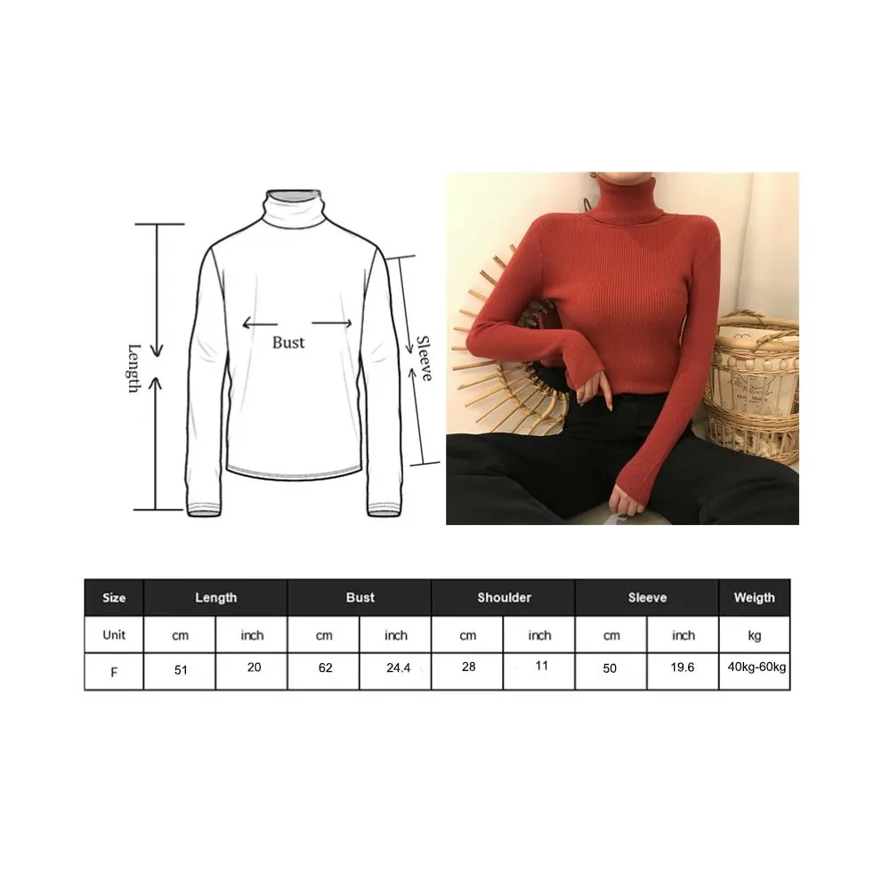 Autumn Winter Basic Bottoming Sweater Knitted Top Women Ribbed Soft Turtleneck Elastic Pullover Warm Solid Color Slim Jumper