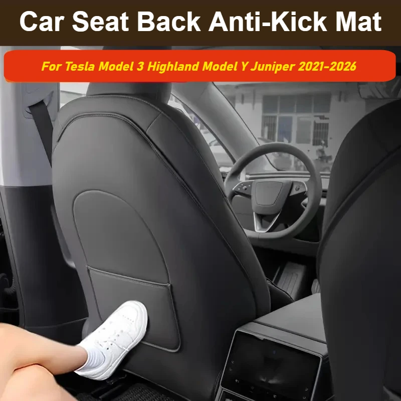 Car Seat Back Anti - Kick Mat for Tesla Model 3 Highland Model Y Juniper 2021-2026 Full Surround PU Leather Backrest Protector