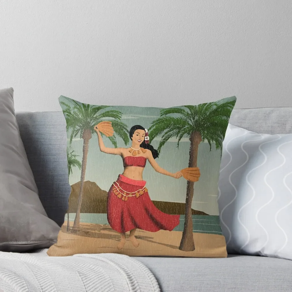 Hawaiian Vintage Hula Girl Distressed Postcard Throw Pillow Cusions Cover Pillow Cases Decorative Decorative Sofa Cushion