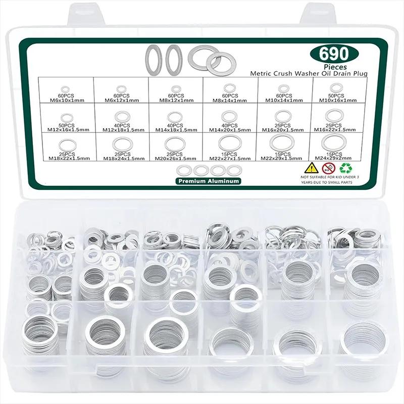 

600PCS Aluminum Crush Washers Ring Assortment Kit Oil Drain Plug Gasket Automotive Washers M6 M8 M10 M12 M14 M16 M18 M20 M22 M24
