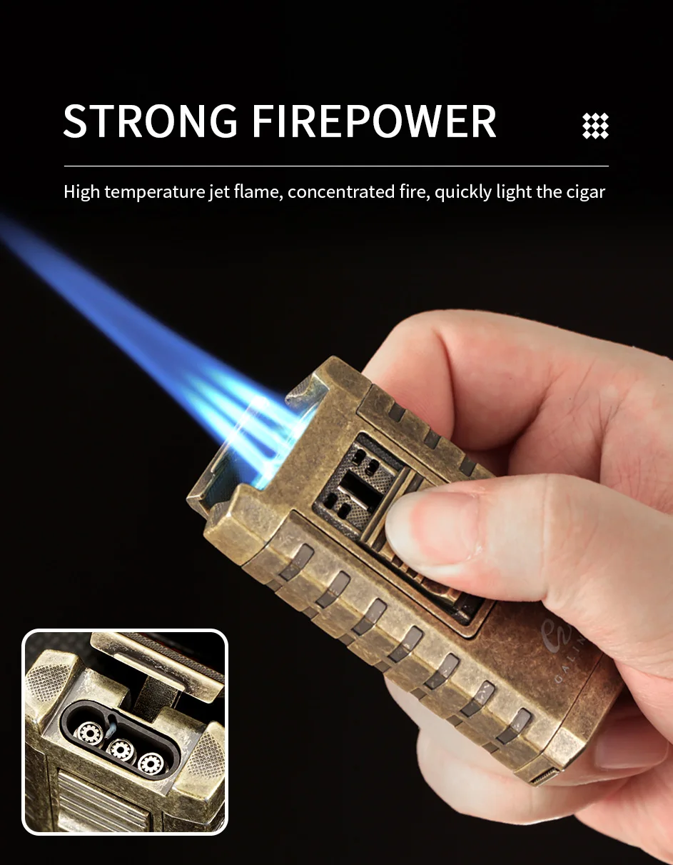 GALINER Cigar Cutter Lighter Set Smoking Accessories Puro Drill Punch New Unusual Lighter Jet Gas Charuto Knife