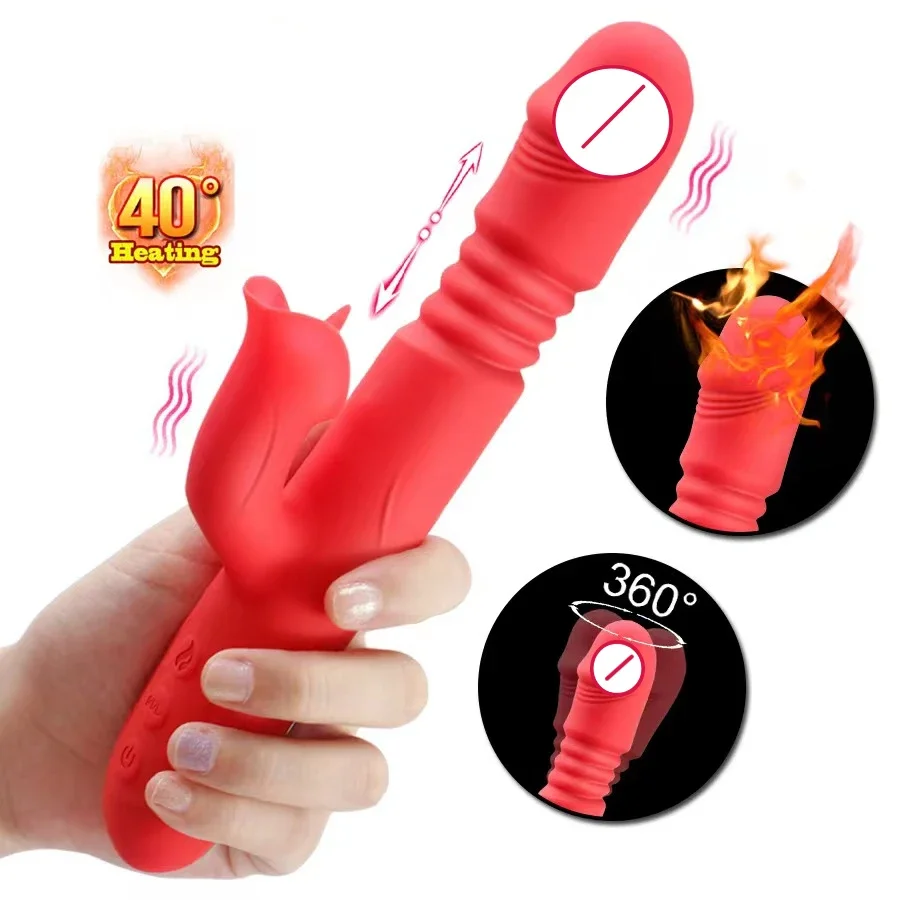 Heating Telescopic Rotating Tongue Licking Dildo Vibrator G-Spot Clitoris Stimulating Adult Toys Masturbator Sex Toys for Women