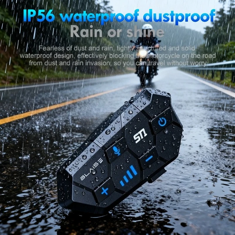 

BLAISE ST1 Motor Helmet Bluetooth Headset Wireless Waterproof Motorcycle Earphone Colorful light BT5.3 Share music Hands-free