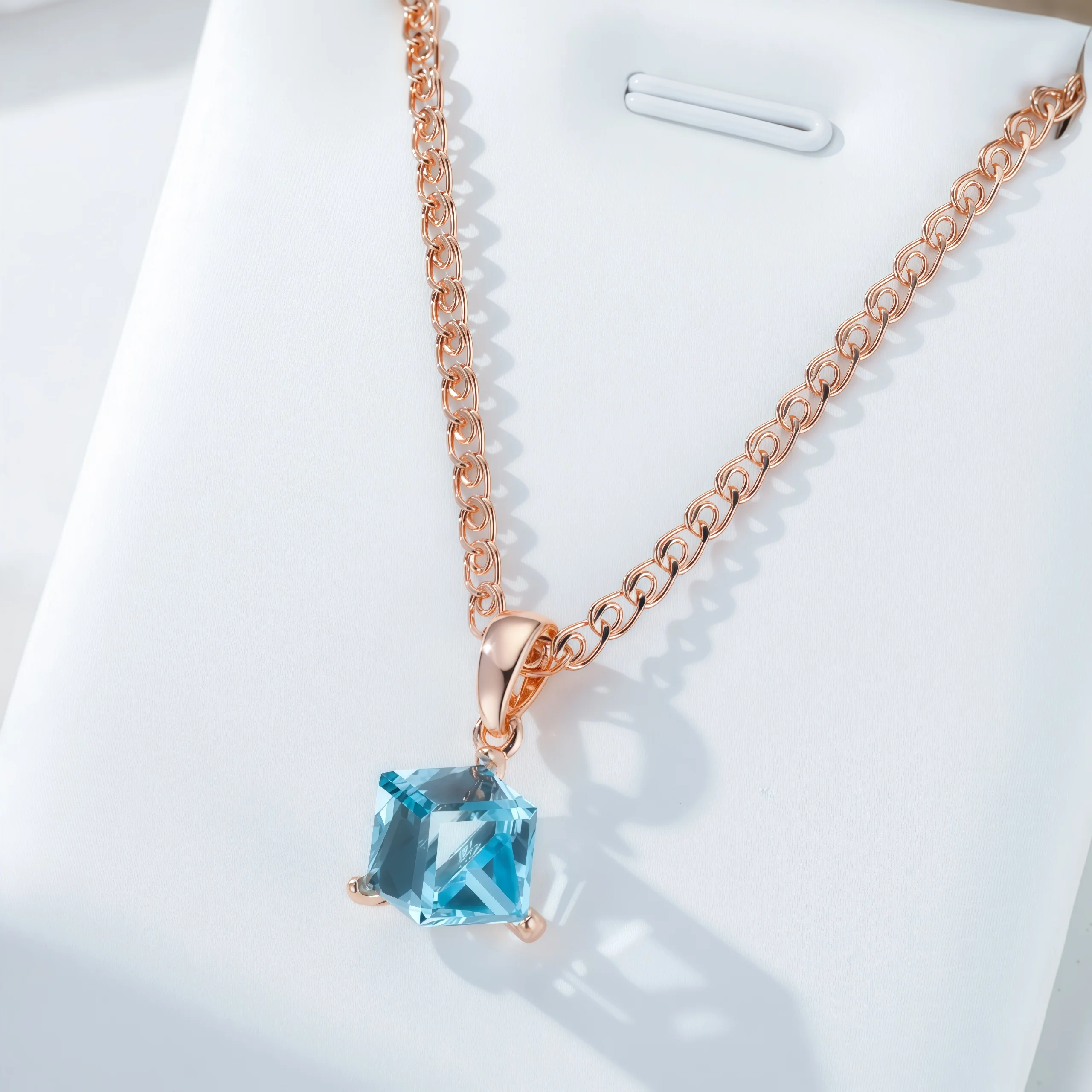 Wbmqda Cube Blauer Stein Damen Langer Anhänger Und Halskette 585er Roségold Farbe Luxus Hochzeit Schmuck Zubehör