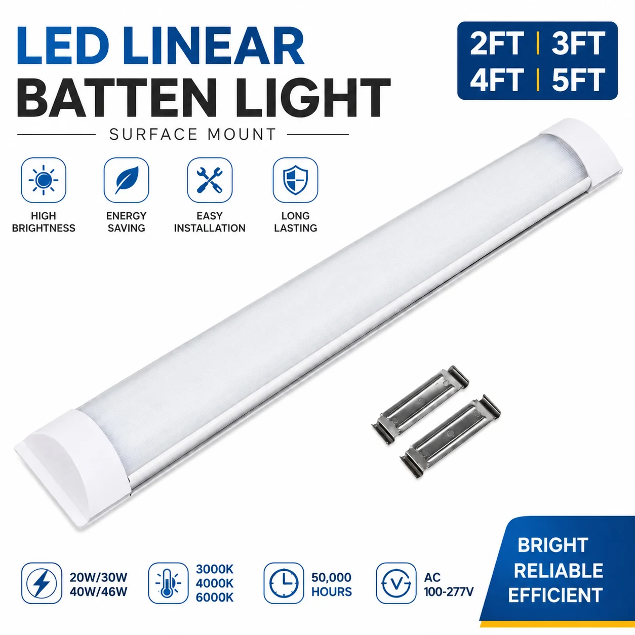 4Pack LED Linear Batten Light Surface Mount Ceiling Lamp Aluminum PC Integrated Office Garage Workshop Warehouse Light Fixture