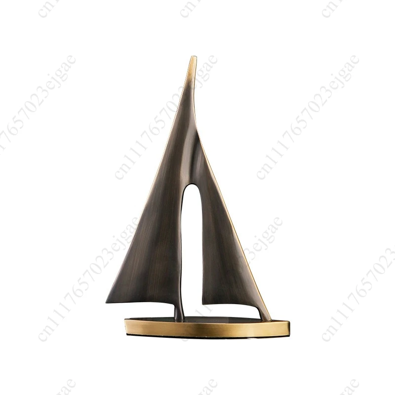 Smooth Sailing Sailboat Metal Crafts Ornaments Copper Golden Hollow Ship Abstract Geometric Sailboat Sculpture Home Furnishings