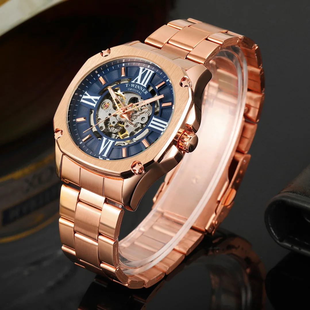 2026 New Design WINNER Original Replica Watch Transparent Skeleton Mechanical Automatic Watches for men Vintage Bronze Wrist