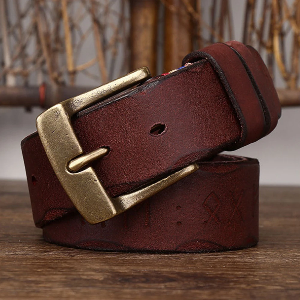 FAJARINA Retro Style Personalized Trendy Carved Leather Belt for Men 3.8cm Wide