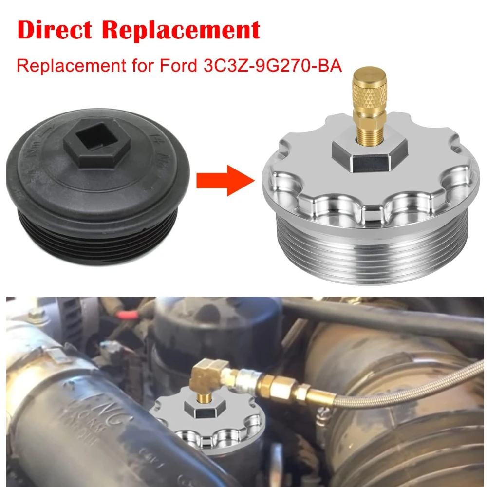 연료 압력 포트가 있는 연료 필터 캡, 2003-2007 포드 파워스트로크 디젤, 6.0L, F250,F350,F450,F550,F650,F750 용 알루미늄
