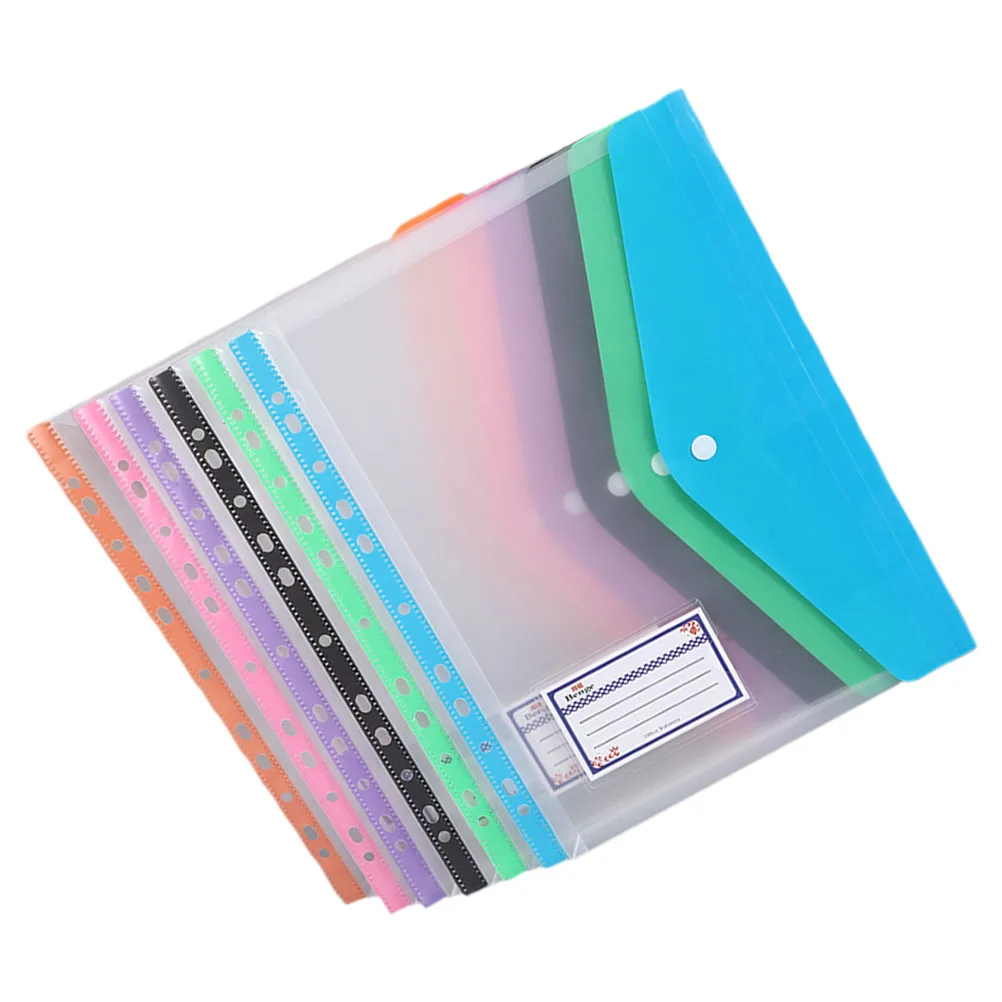 6 Pcs Colored File Bags A4 Snap Button Storage Pouches Document Holders Clear Window Office School Supplies Binder Dividers