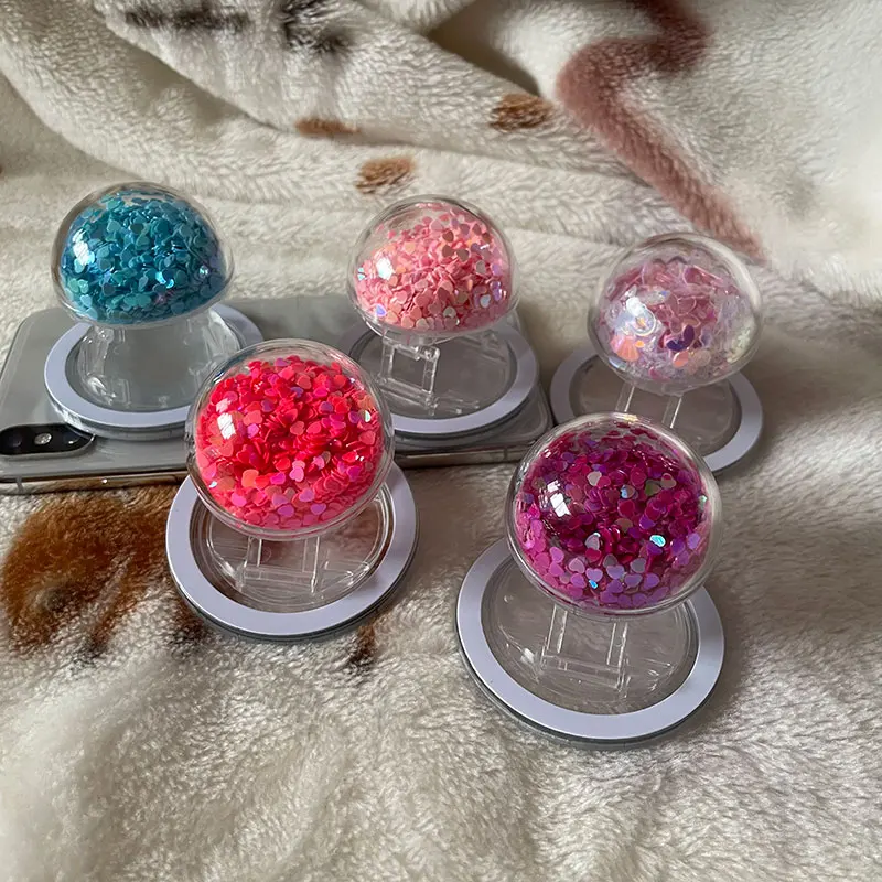 

Hemisphere Flowing Sand Magnetic Sequins Transparent Love Star Shell Circle Silver Bead Desktop Foldable Phone Holder Support
