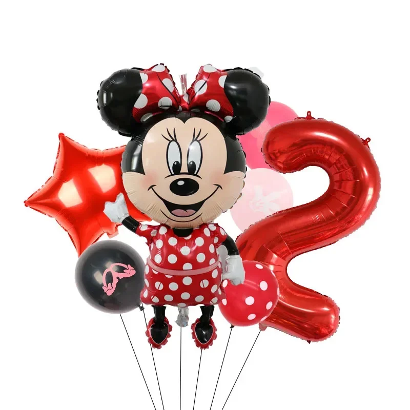 Rosso Minnie Mouse Ragazze Forniture per feste di compleanno Posate usa e getta Piatto di carta Tazze Palloncino Genere Rivela Decorazioni