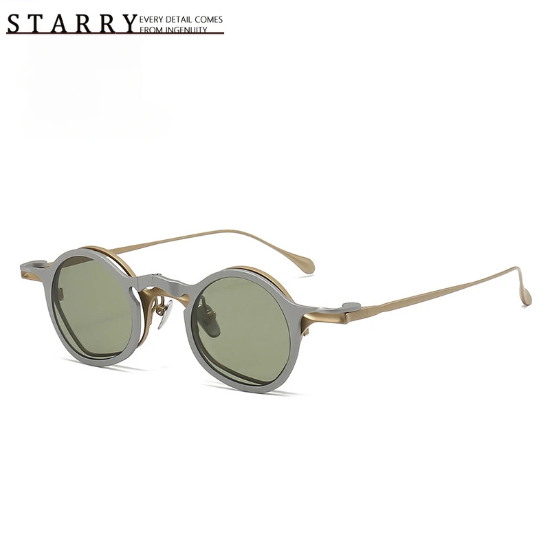 High-quality Pure Titanium Men and Women Japan Style Niche Art Retro Sunglasses Circular Folding Clip UV400 Myopia Sun Glasses