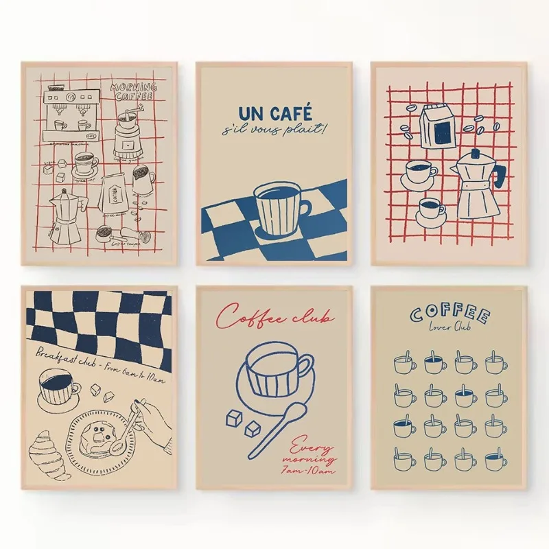 Trendy Funny Kitchen Food Morning Breakfast Club Espresso Drawing Poster Canvas Painting Wall Art Pictures Home Decor